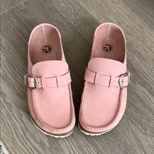 Birkenstock Buckley pink nubuck clogs with Buckle